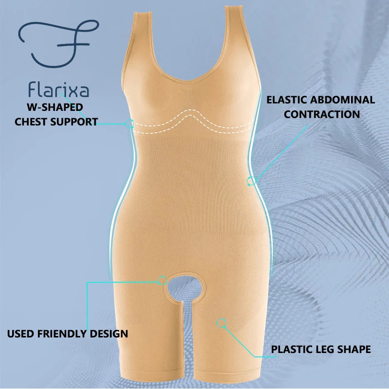 Flarixa Plus Size Seamless Women Bodysuits Shaper Butt Lifter Waist Trainer Shapewear Open Crotch Tummy Control Slim Underwear