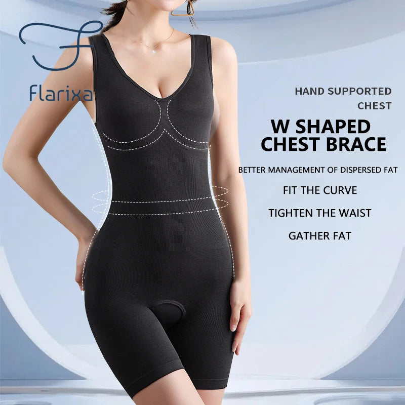 Flarixa Plus Size Seamless Women Bodysuits Shaper Butt Lifter Waist Trainer Shapewear Open Crotch Tummy Control Slim Underwear